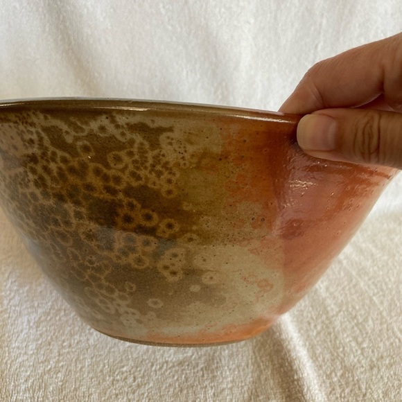 Studio Pottery Large Hand Thrown Bowl Tropical Palm Trees Bird Mixing Decor - Picture 5 of 10